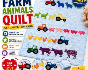 Counting Animals Quilt Pattern PDF, Farm Animal Applique Quilt, Tractor Baby Quilt, Barnyard Nursery Wall Hanging