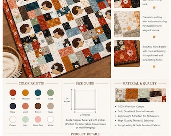 Brombeere und Bögen werfen Quilt Muster PDF, Igel Quilt Muster, Waldtier Quilt, Baby Quilt Muster,