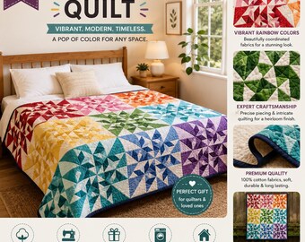 Spinning Swallows Table Topper Quilt Pattern PDF, Rainbow Flying Swallows Quilt, Modern Table Mat Tutorial