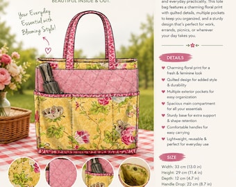 Shopper's Fancy Tote Nähanleitung PDF, gestepptes Einkaufstaschen-Muster, Markttasche-Vorlage, Reise-Taschen-Tutorial