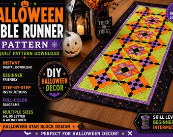 Halloween Nine Patch Stern Quilt Muster PDF, Halloween Quilt Muster, Patchwork Quilt Muster, digitaler Download