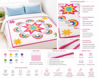 Radiant Rainbow Table Topper Muster PDF, Regenbogen Quilt Muster, Table Topper Quilt Muster, Bunt Quilt Muster, Applikation Quilt,