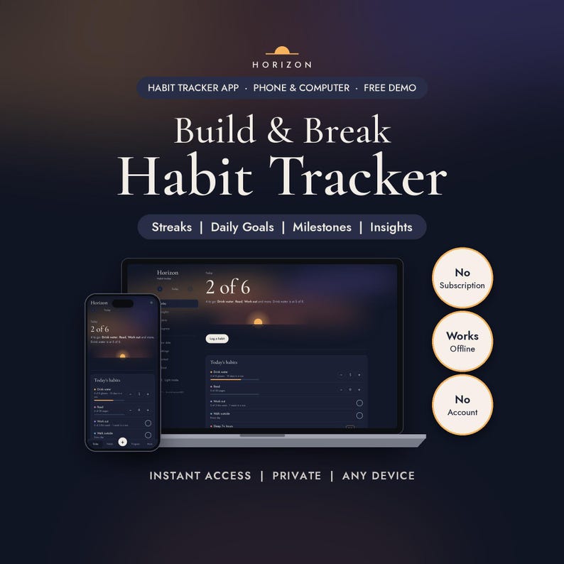 Habit Tracker App | Daily Habit Tracker with Streaks & Goals | Digital Habit Tracker | Horizon image 2