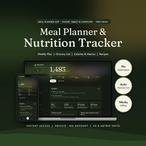 Meal Planner App for Phone & Computer | Weekly Meal Plan, Grocery List, Calorie and Macro Tracker | No Subscription | Meadow image 1