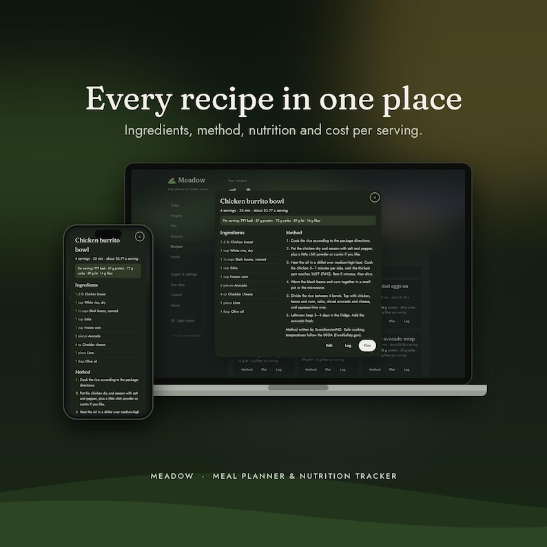 Meal Planner App for Phone & Computer | Weekly Meal Plan, Grocery List, Calorie and Macro Tracker | No Subscription | Meadow image 7
