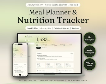 Essensplan-App für Smartphone & Computer | Wöchentlicher Speiseplan, Einkaufsliste, Kalorien- und Makronährstoff-Tracker | Keine Abo-Gebühren | Meadow