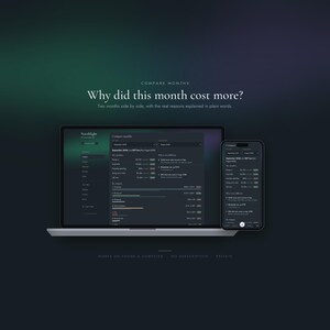 Budget app comparing two months side by side with the reasons one month cost more