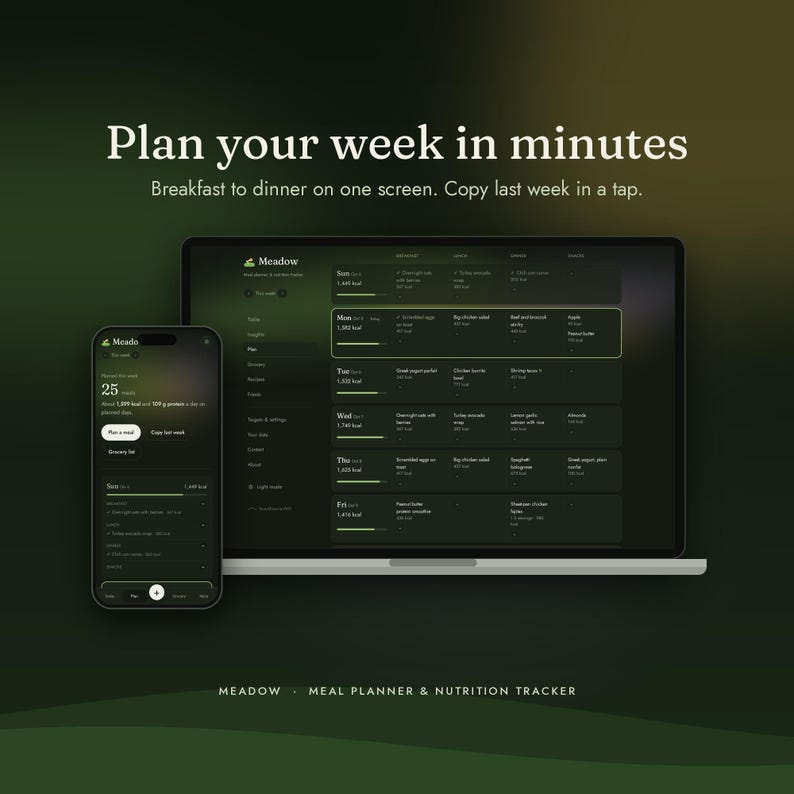 Meal Planner App for Phone & Computer | Weekly Meal Plan, Grocery List, Calorie and Macro Tracker | No Subscription | Meadow image 3