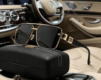 Estilo Maybach / Gafas de conducir con lentes premium, gafas de sol de aviador de alta gama / Aptas para conducir y actividades al aire libre, logotipo de la marca