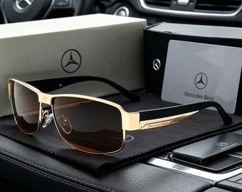 Lunettes de soleil polarisantes de style Mercedes | Lunettes de soleil luxueuses à monture dorée, protection UV400 | Lunettes de soleil polarisantes à monture métallique, protection UV