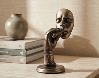 Cigar Smoker Sculpture, Antique Bronze Effect, Man Cave Decor