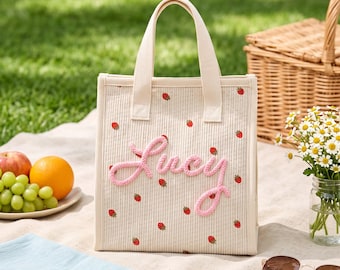 Bolsa térmica para el almuerzo con estampado personalizado, bolso de pana, bolsa de picnic personalizada, bolsa reutilizable para alimentos: un artículo imprescindible para los viajes de las mujeres.