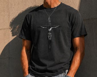 Camiseta con la cruz de Jesús / Camiseta gráfica de fe cristiana / Camiseta de estilo urbano religioso para hombre
