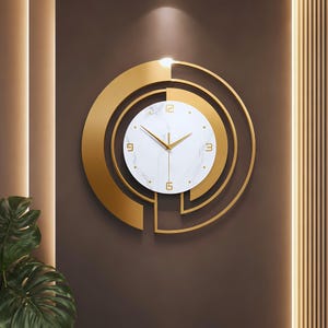 Gran reloj de pared de lujo dorado, arte geométrico en metal, decoración moderna para sala de estar, reloj silencioso con esfera de imitación mármol, regalo de alta gama para inauguración de casa.