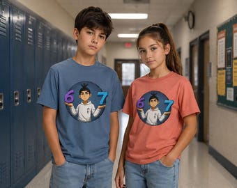 Lustig 6 7 Meme Kinder T-Shirt | Six Seven Graphic Tee | Trendiges Einschulungs-Shirt für Jungen & Mädchen | Anime-Stil Jugend-T-Shirt