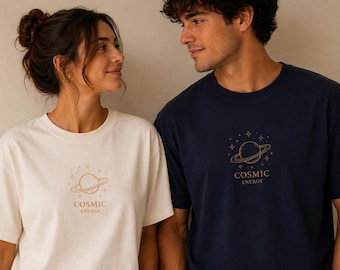 Cosmic Energy T-Shirt, Comfort Colors 1717 Tee, Celestial Graphic Shirt, Planet Aesthetic Tee, Unisex Vintage Washed Shirt
