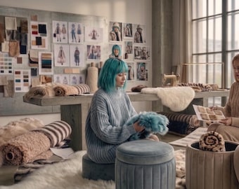 Luxus Pelz Lagerung Ottomane Hocker | Runder Vanity Makeup Stuhl Mit Versteckter Aufbewahrung | Flauschiger Schlafzimmer Fußhocker | Modernes Raum Dekor