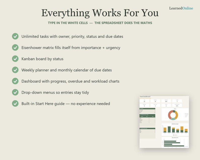 Task Tracker Spreadsheet, Sage Green Kanban To-do List for Excel ...