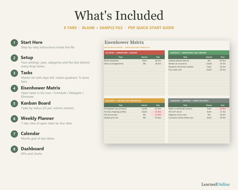 Task Tracker Spreadsheet, Sage Green Kanban To-do List for Excel ...