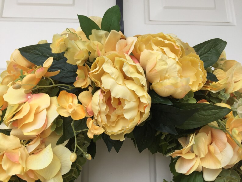 Sweet Peas /& Orchids Wreath Yellow Peonies Hydrangea