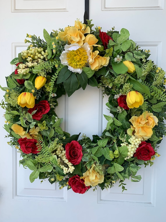 Wreaths & Door Hangers Yellow Sunflowers Roses & Tulips with Coral