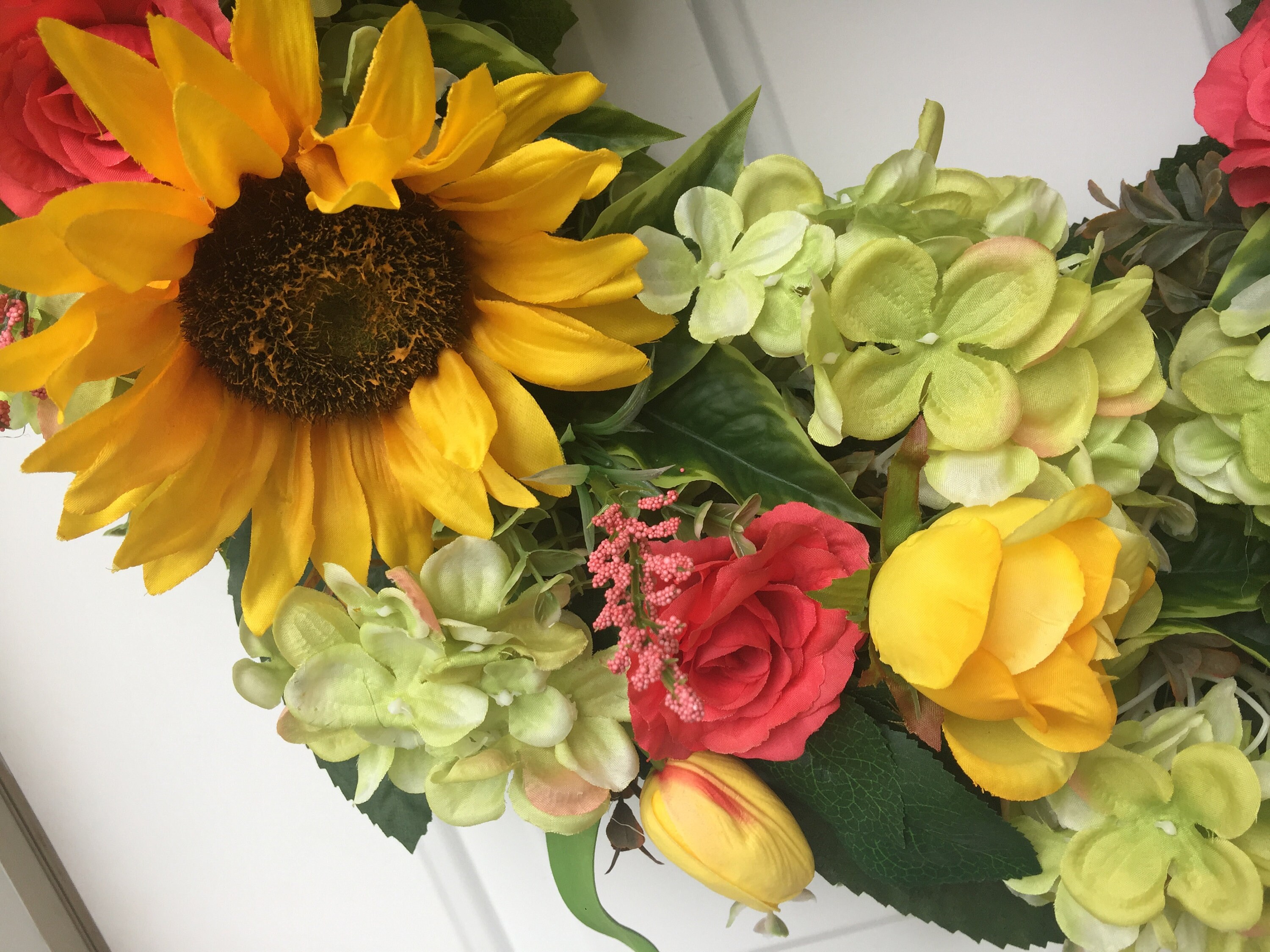 Wreaths & Door Hangers Yellow Sunflowers Roses & Tulips with Coral