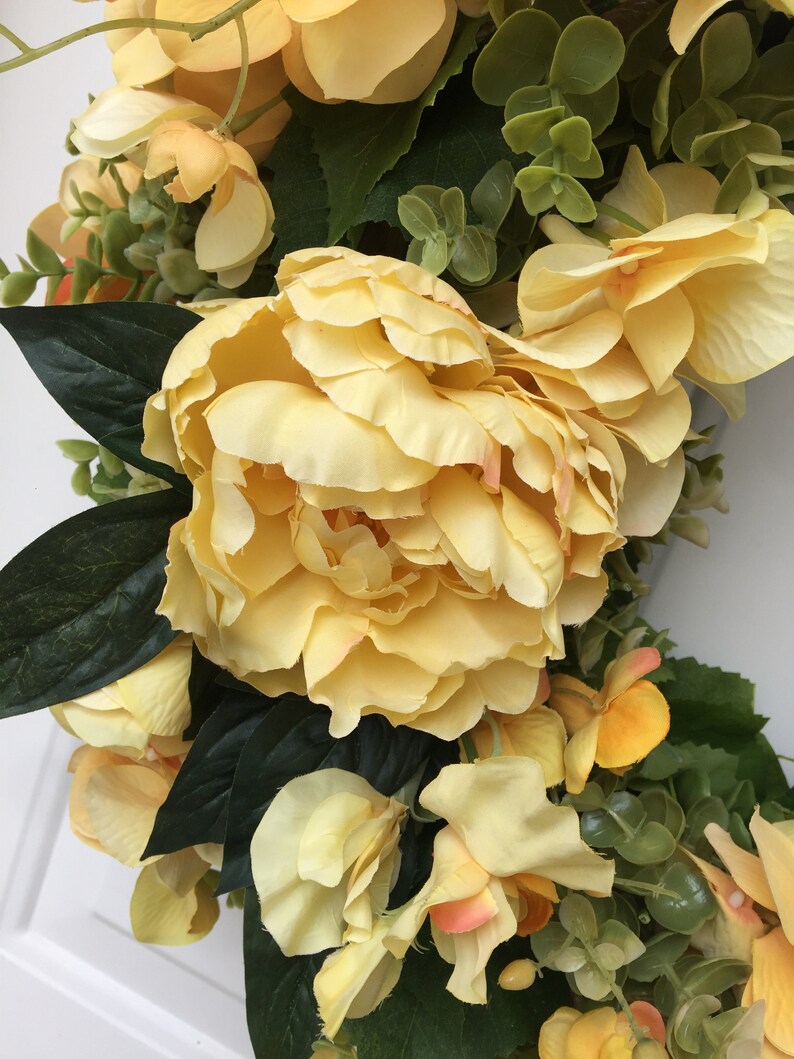 Sweet Peas /& Orchids Wreath Yellow Peonies Hydrangea