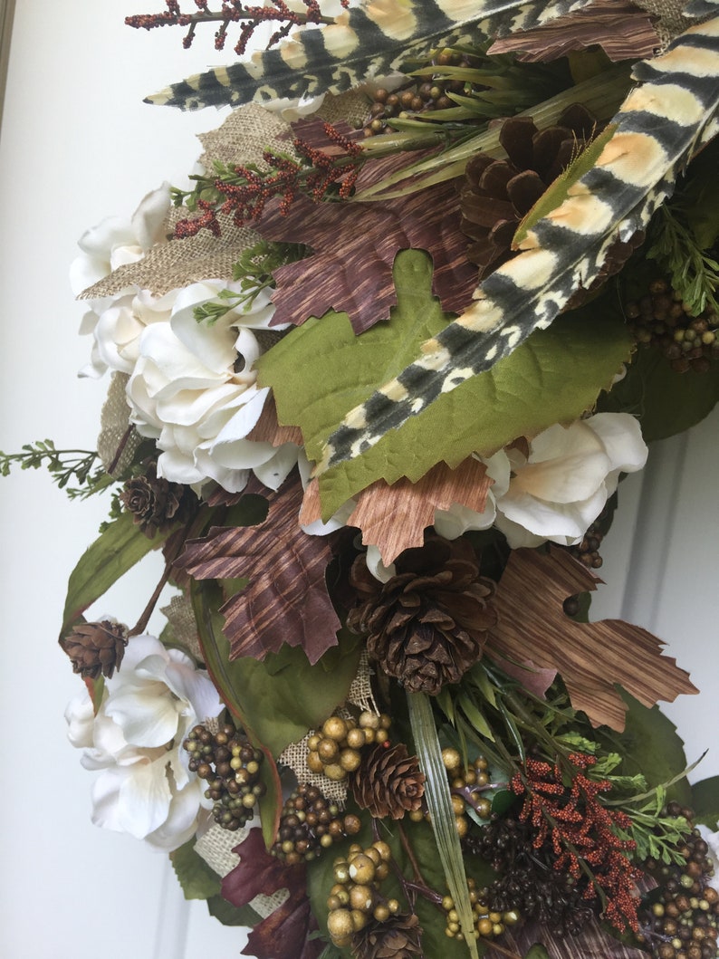 Sale! White Sunflower /& Hydrangea Accented with Brown and Green Wreath