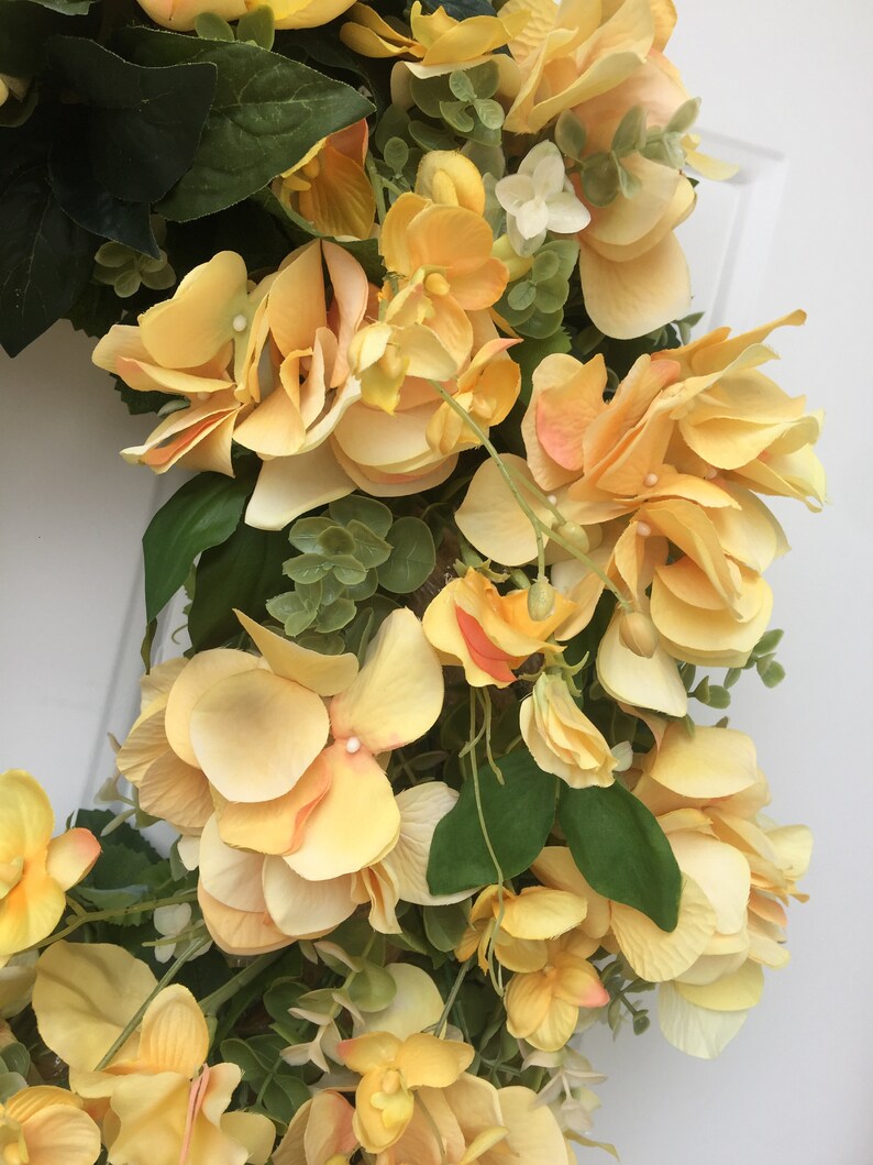 Sweet Peas /& Orchids Wreath Yellow Peonies Hydrangea