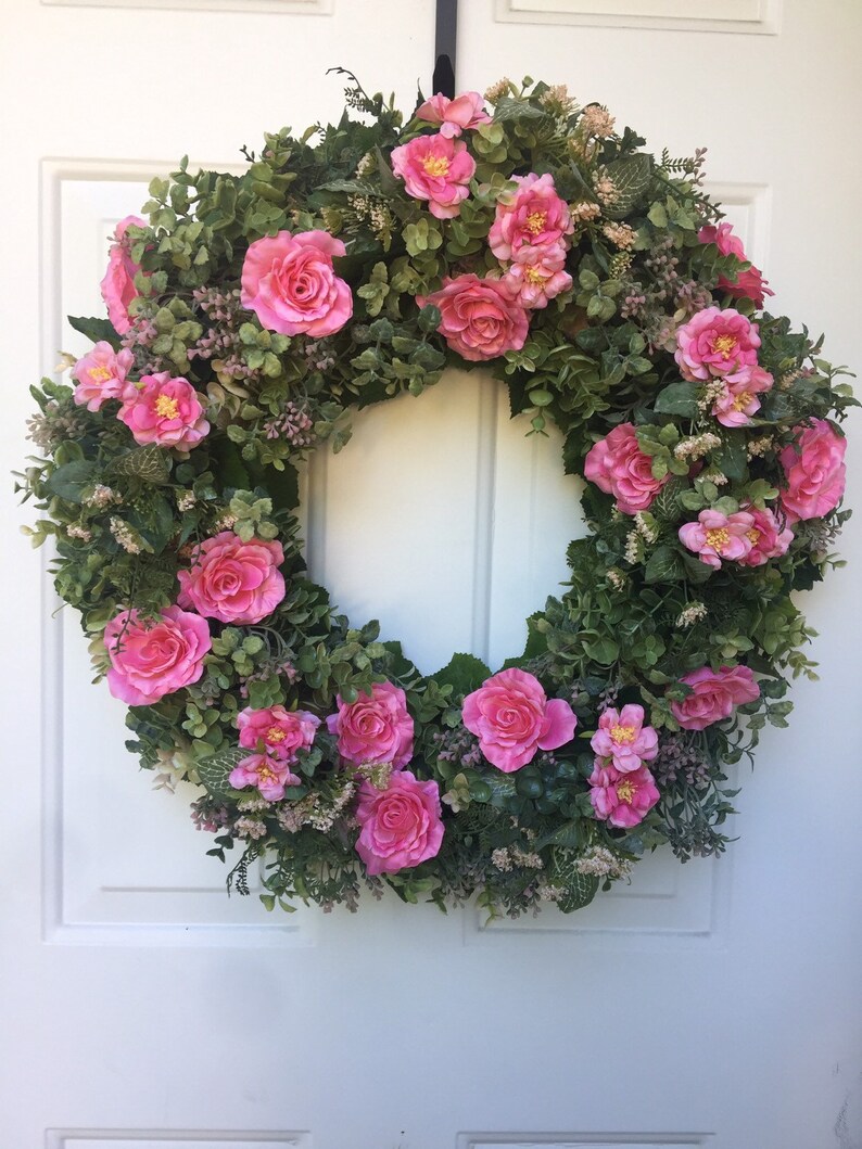 Pink Wild Rose & Roses Wreath image 1