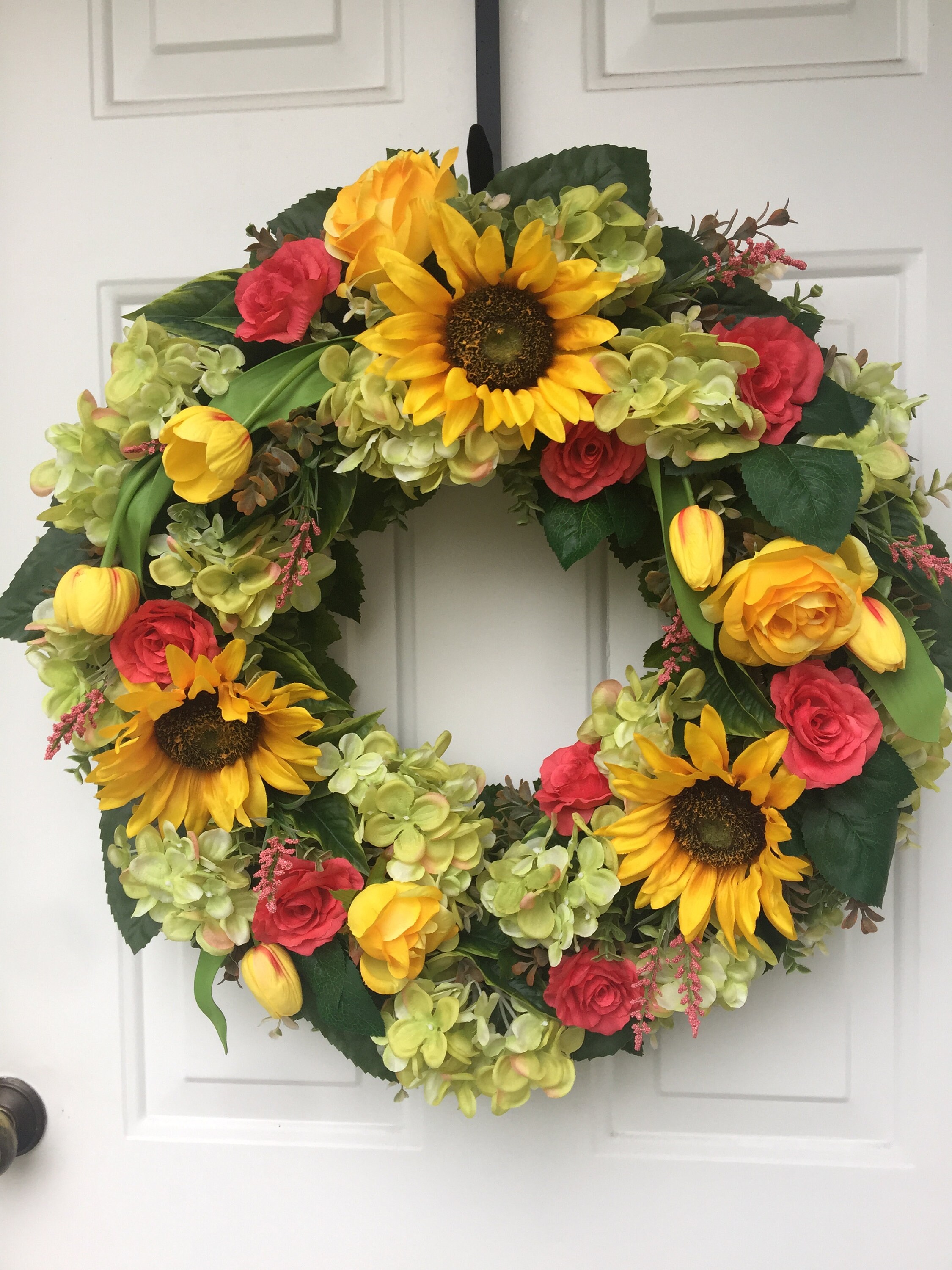 Wreaths & Door Hangers Yellow Sunflowers Roses & Tulips with Coral