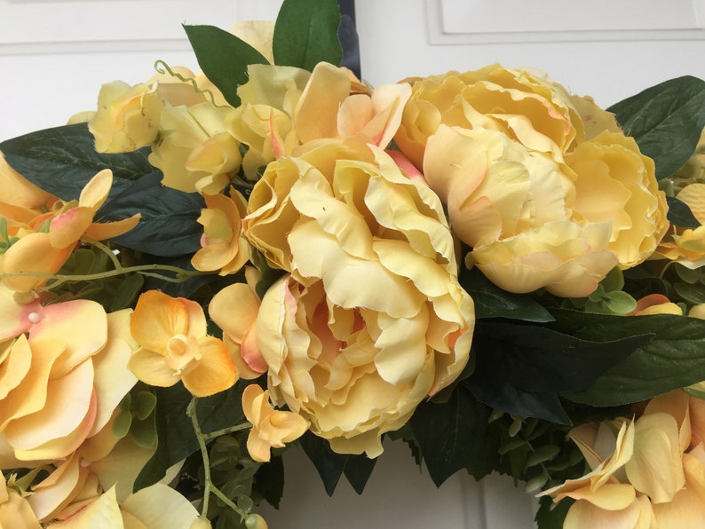 Sweet Peas /& Orchids Wreath Yellow Peonies Hydrangea