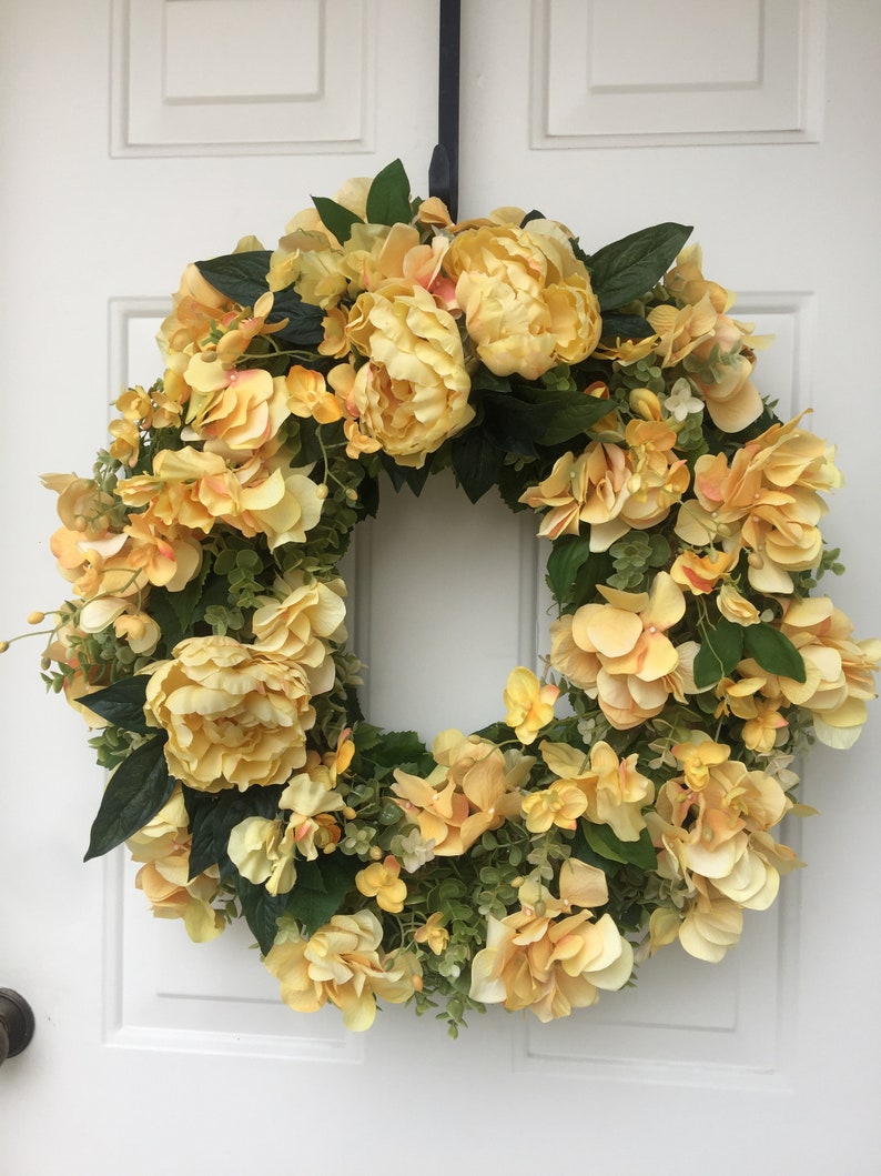 Sweet Peas /& Orchids Wreath Yellow Peonies Hydrangea