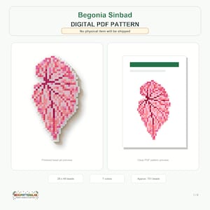 Modèle de feuille de bégonia Sinbad en perles à repasser (téléchargement PDF numérique), Puzzle Beans, Feuille botanique, Art végétal, BPL-020