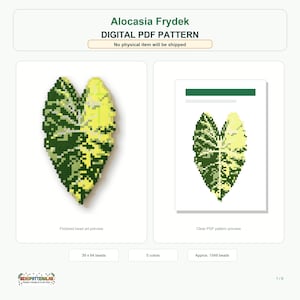 Alocasia Frydek Leaf Perler Bead Pattern (Digital PDF Download), Puzzle Beans, Botanical Leaf, Plant Art, BPL-011
