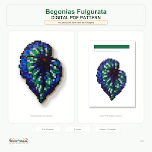 Begonia Leaf Perler Bead Pattern (Digital PDF Download) Fulgurata, Puzzle Beans, Botanical Leaf, Plant Art, BPL-004