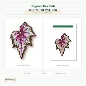 Begonia Rex Putz Leaf Perler Bead Pattern (Digital PDF Download), Puzzle Beans, Botanical Leaf, Plant Art, BPL-029