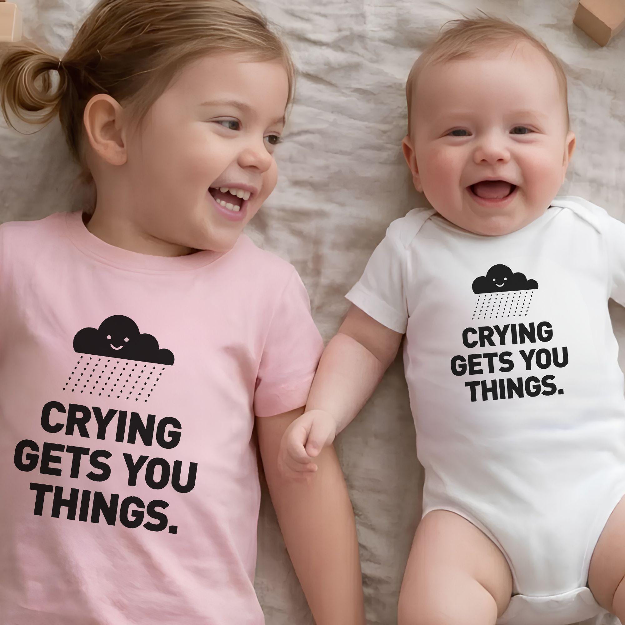 Funny Baby Onesie Crying Gets You Things Graphic Onesie Infant Bodysuit Funny Quotes Baby T-Shirt Funny Toddler Sweatshirt Hoodie Newborn