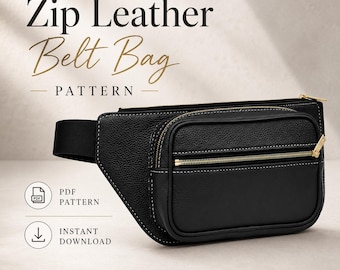 Leather Belt Bag Pattern PDF, Zip Fanny Pack Template, DIY Printable Leathercraft Guide, Instant Download