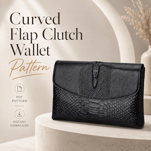Leather Wallet Pattern PDF, Curved Flap Clutch Template, DIY Printable Leathercraft Guide, Instant Download