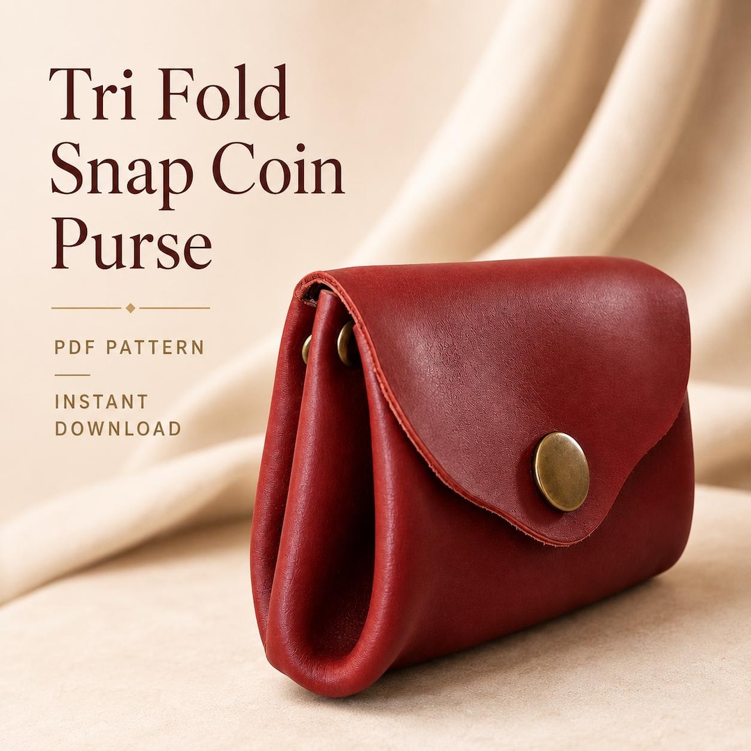Leather Coin Purse Pattern PDF, Tri Fold Snap Wallet Template, DIY ...