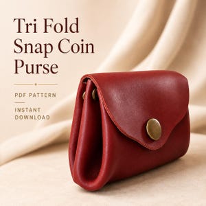 Leather Coin Purse Pattern PDF, Tri Fold Snap Wallet Template, DIY Printable Leathercraft Guide, Instant Download