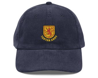 Scotland Tartan Army Embroidered Corduroy Hat | Scottish Football Fan Cap | Vintage Soccer Supporter Headwear | Scotland Pride Hat