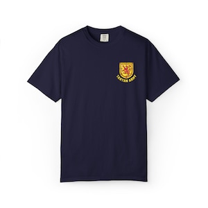 Tartan Army Embroidered T-Shirt | Scotland Football Fan Tee | Scottish Soccer Supporter Shirt | Scotland Pride Apparel | Embroidered Top True Navy