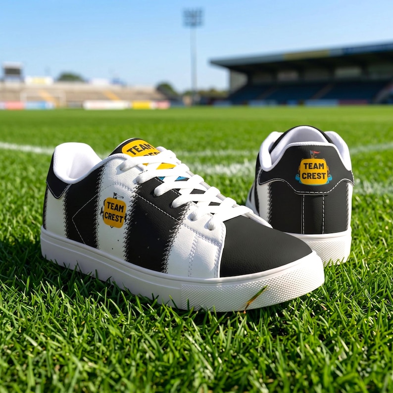 Men Newcastle Leather Sneakers | Toon Army Jersey Inspired Low Tops | Magpies Football Kicks | Geordie Streetwear image 1