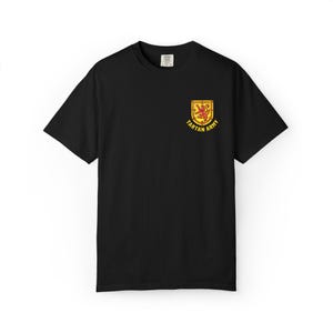 Tartan Army Embroidered T-Shirt | Scotland Football Fan Tee | Scottish Soccer Supporter Shirt | Scotland Pride Apparel | Embroidered Top Black