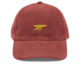 Gunners Gold Cannon Embroidery  Corduroy Cap: Arsenal Football Fan Retro Vintage Style Gift