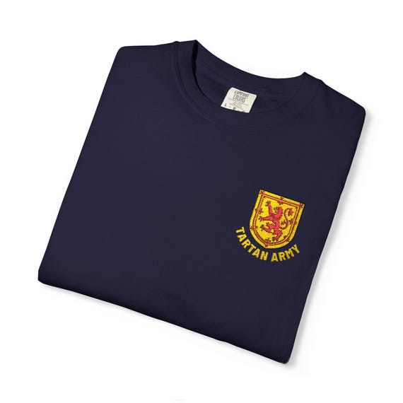 Tartan Army Embroidered T-Shirt | Scotland Football Fan Tee | Scottish Soccer Supporter Shirt | Scotland Pride Apparel | Embroidered Top