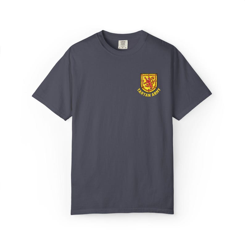 Tartan Army Embroidered T-Shirt | Scotland Football Fan Tee | Scottish Soccer Supporter Shirt | Scotland Pride Apparel | Embroidered Top Navy