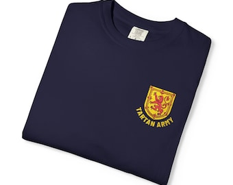 Tartan Army Embroidered T-Shirt | Scotland Football Fan Tee | Scottish Soccer Supporter Shirt | Scotland Pride Apparel | Embroidered Top